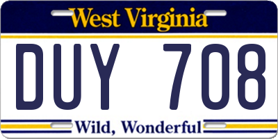WV license plate DUY708