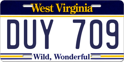 WV license plate DUY709