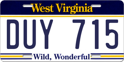 WV license plate DUY715