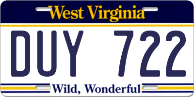 WV license plate DUY722
