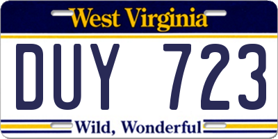 WV license plate DUY723
