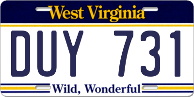 WV license plate DUY731