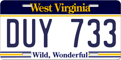 WV license plate DUY733