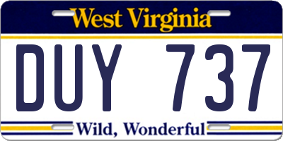 WV license plate DUY737