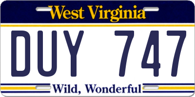 WV license plate DUY747