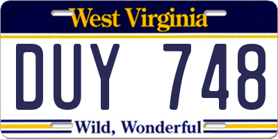 WV license plate DUY748