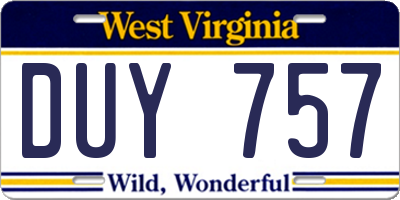 WV license plate DUY757