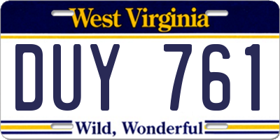 WV license plate DUY761