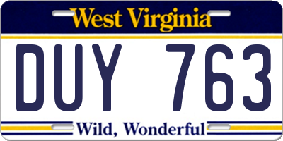 WV license plate DUY763