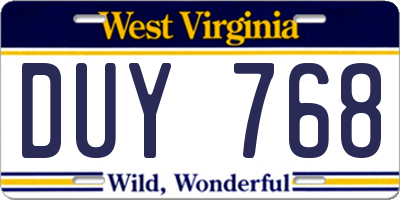 WV license plate DUY768