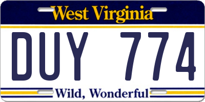 WV license plate DUY774