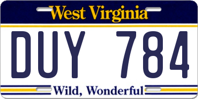 WV license plate DUY784