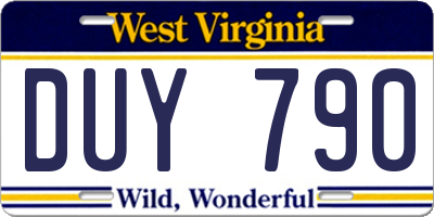 WV license plate DUY790