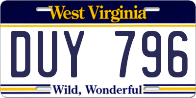 WV license plate DUY796