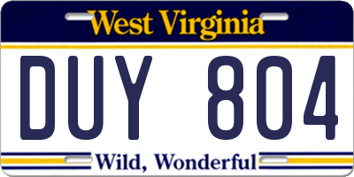 WV license plate DUY804