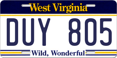 WV license plate DUY805