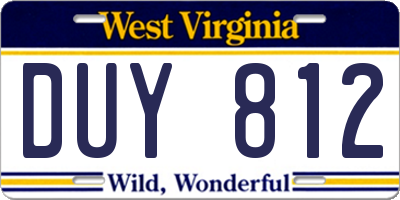 WV license plate DUY812