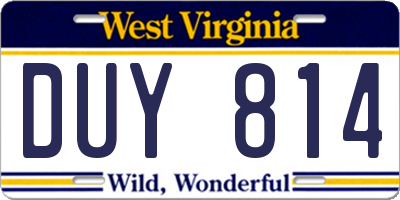 WV license plate DUY814