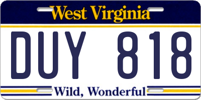 WV license plate DUY818