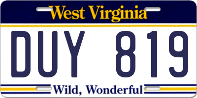 WV license plate DUY819