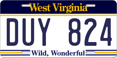 WV license plate DUY824