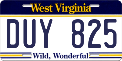 WV license plate DUY825
