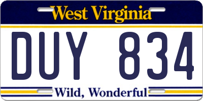 WV license plate DUY834
