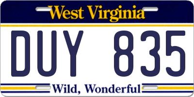 WV license plate DUY835