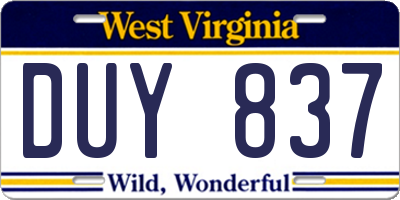 WV license plate DUY837