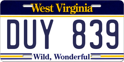 WV license plate DUY839