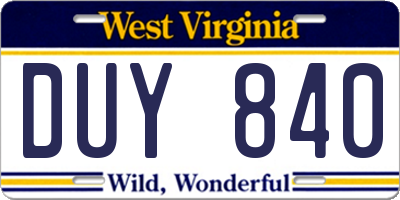 WV license plate DUY840