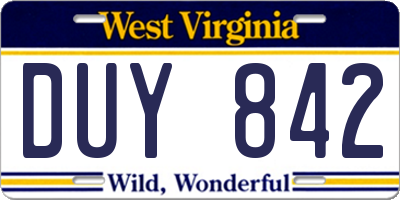 WV license plate DUY842