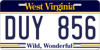 WV license plate DUY856