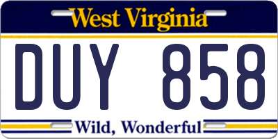 WV license plate DUY858