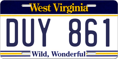 WV license plate DUY861