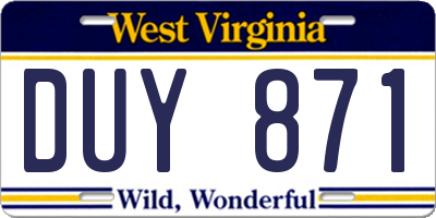 WV license plate DUY871