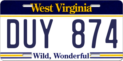 WV license plate DUY874