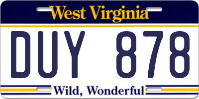WV license plate DUY878