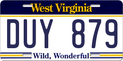 WV license plate DUY879