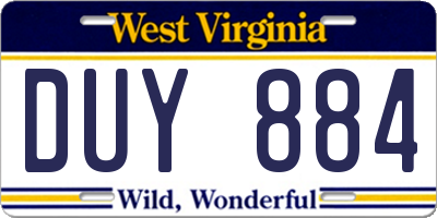 WV license plate DUY884