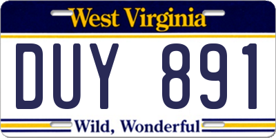 WV license plate DUY891