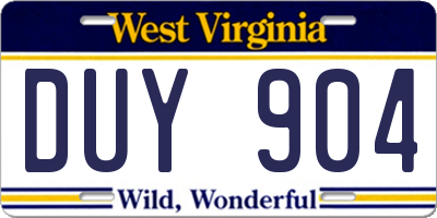 WV license plate DUY904