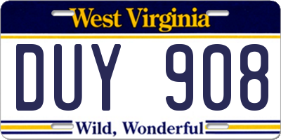 WV license plate DUY908