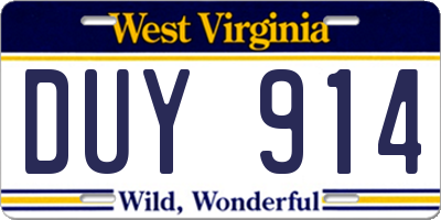 WV license plate DUY914
