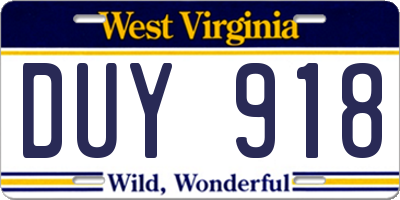 WV license plate DUY918