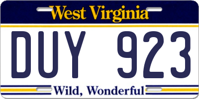 WV license plate DUY923