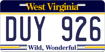 WV license plate DUY926
