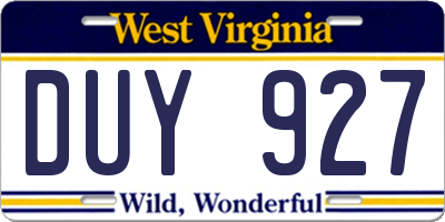 WV license plate DUY927