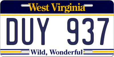 WV license plate DUY937