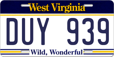 WV license plate DUY939